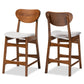 Katya Counter Stool Set Mid-Century Modern Grey Fabric Upholstered Walnut Brown Finished Wood 2-Piece