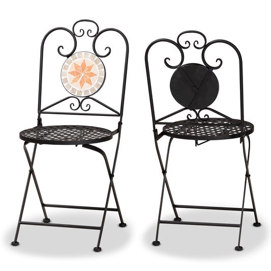 Santina Outdoor Dining Chair Set Modern Black Metal 2-Piece Furniture for Patio and Garden