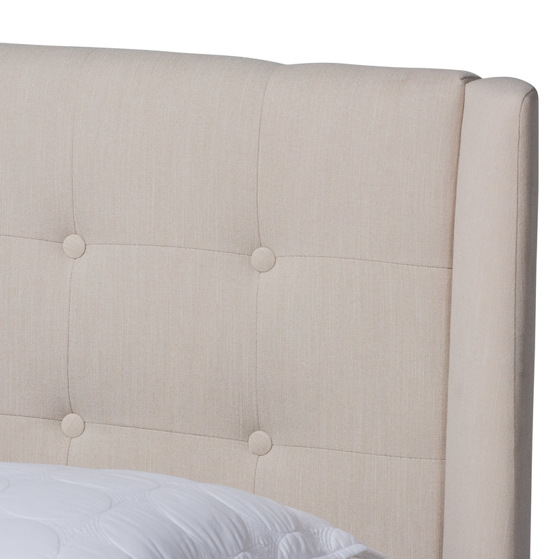 Naya Wingback Platform Bed - Mid-Century Modern Beige Fabric Upholstered