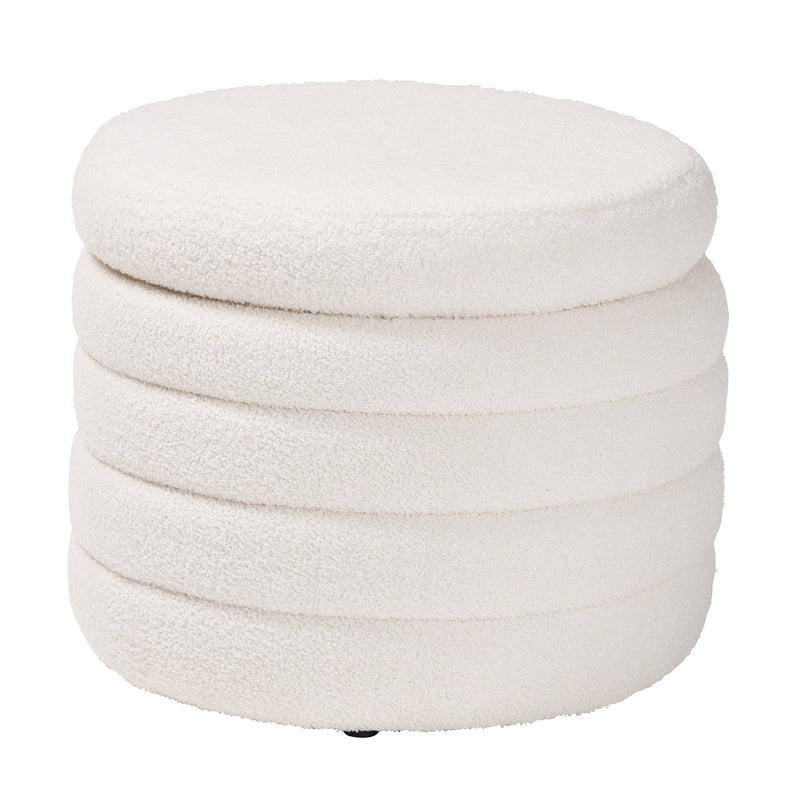 Tabitha Storage Ottoman Modern Ivory Boucle Upholstered Design with Hidden Storage Compartment