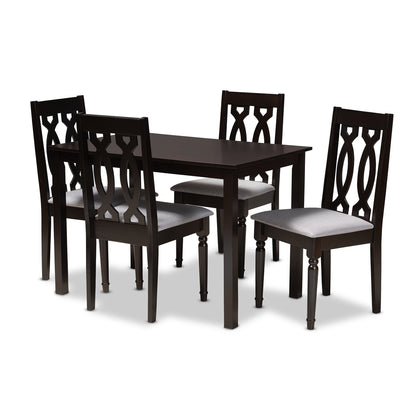 Cherese Dining Set Modern Contemporary Grey Fabric Upholstered Espresso Brown Finished 5-Piece Wood