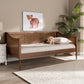 Ogden Twin Size Daybed in Mid-Century Modern Style with Walnut Brown Wood and Rattan Accents