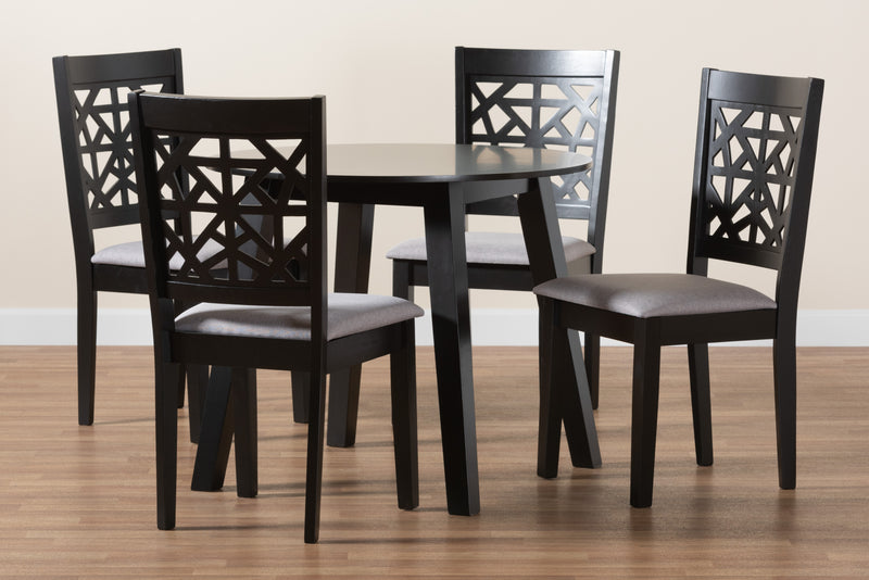 Aiden Dining Set Modern Grey Fabric and Dark Brown Finished Wood 5-Piece Dining Room Furniture for Stylish Home Decor