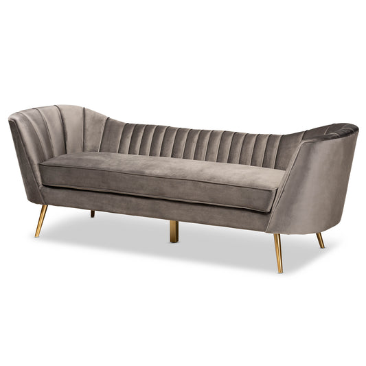 Kailyn Sofa Glam and Luxe Grey Velvet Fabric Upholstered with Gold Finish