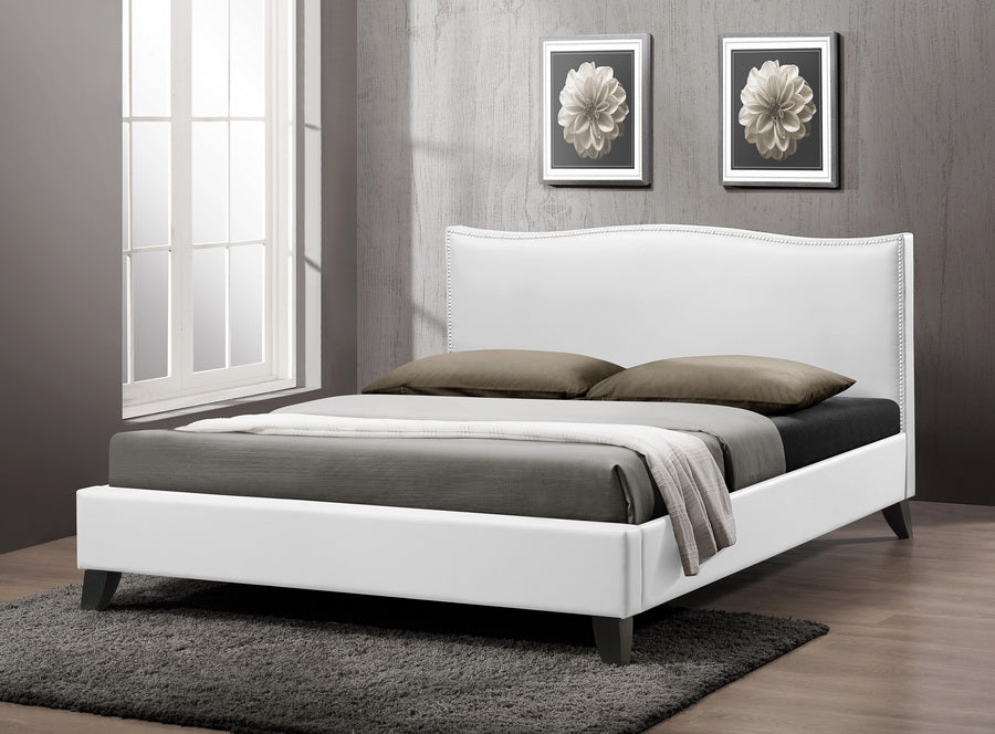 Battersby Queen Size Modern Bed with Upholstered Headboard - Stylish White Design for Modern Bedrooms