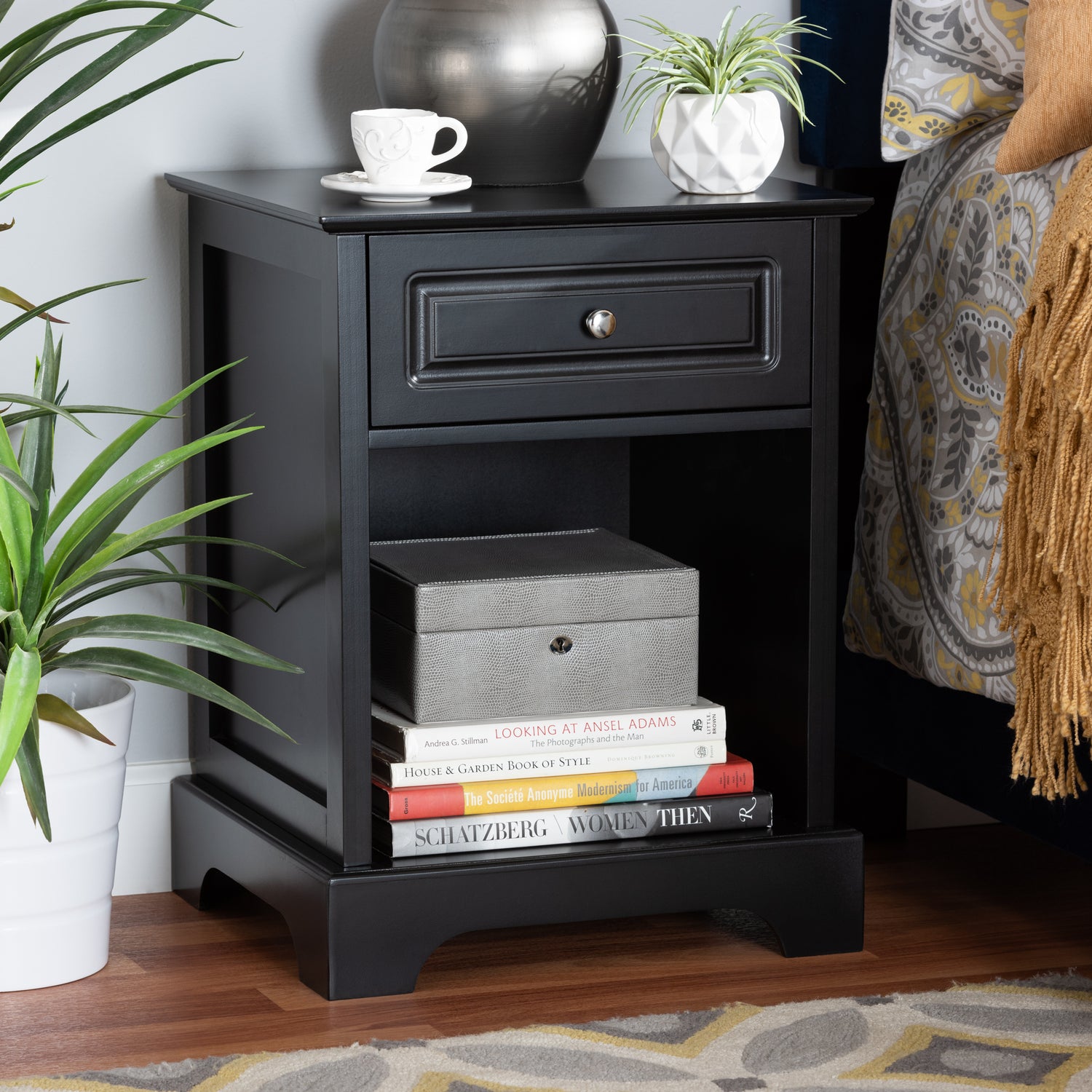 Chase End Table Modern Transitional Black Finished 1-Drawer Wood