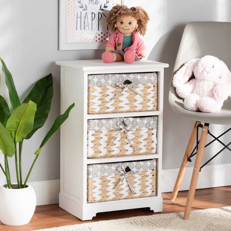 Rianne Storage Unit Modern White Finished Wood with 3 Baskets for Organized Living and Stylish Home Décor