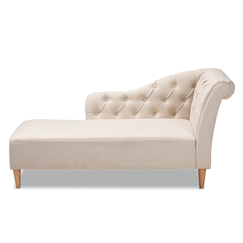 Emeline Chaise Lounge Modern and Contemporary Beige Fabric Upholstered Oak Finished