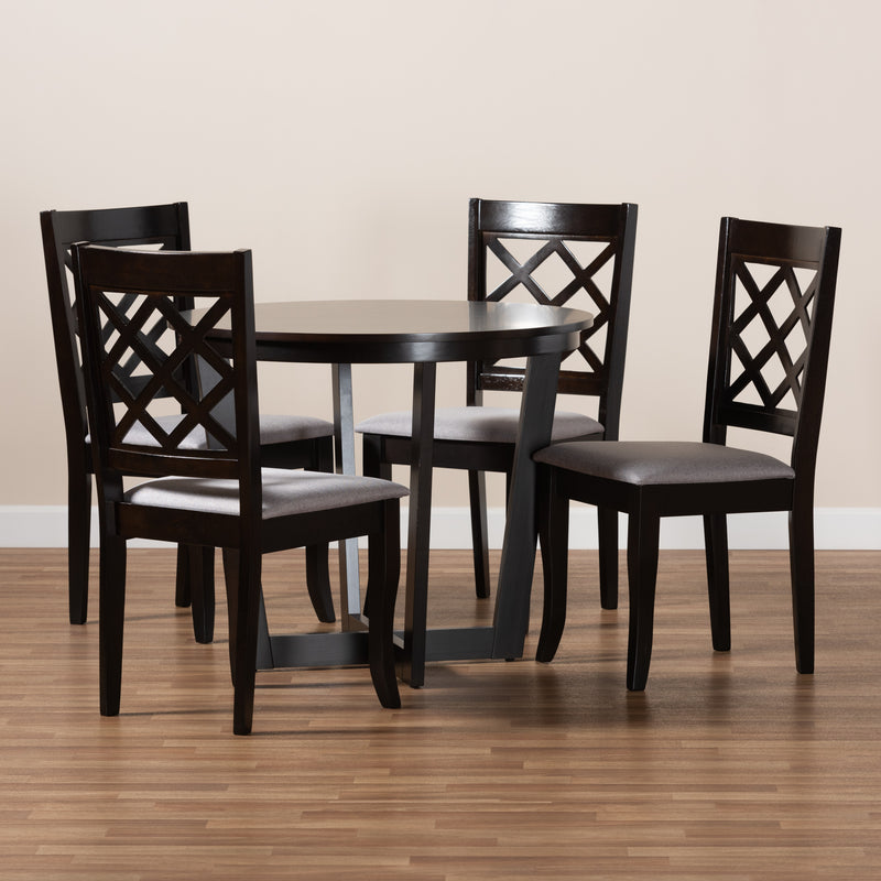 Selby 5-Piece Dining Set Modern Grey Fabric Upholstered Chairs with Dark Brown Finished Wood Table