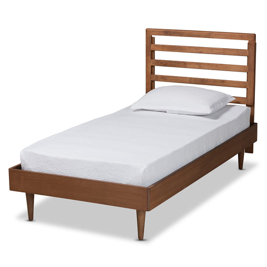 Ryo Twin Size Platform Bed in Mid-Century Modern Design with Walnut Brown Finish