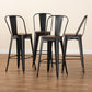 Rosetta Bar Stool Set Modern Industrial Black Metal and Walnut Brown Finished Wood 4-Piece