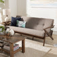 Bianca Sofa Mid-Century Modern Walnut Wood Dark Brown Distressed Faux Leather 3-Seater