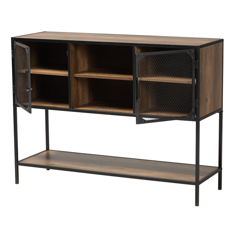 Cardea Modern Industrial Sideboard Walnut Brown Wood and Black Metal 2-Door Storage Cabinet for Living or Dining Room