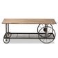 Terence Coffee Table Vintage Rustic Industrial Design with Natural Wood and Black Metal Wheels