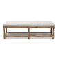 Celeste Ottoman Bench French Country Style Weathered Oak Finish Beige Linen Upholstery