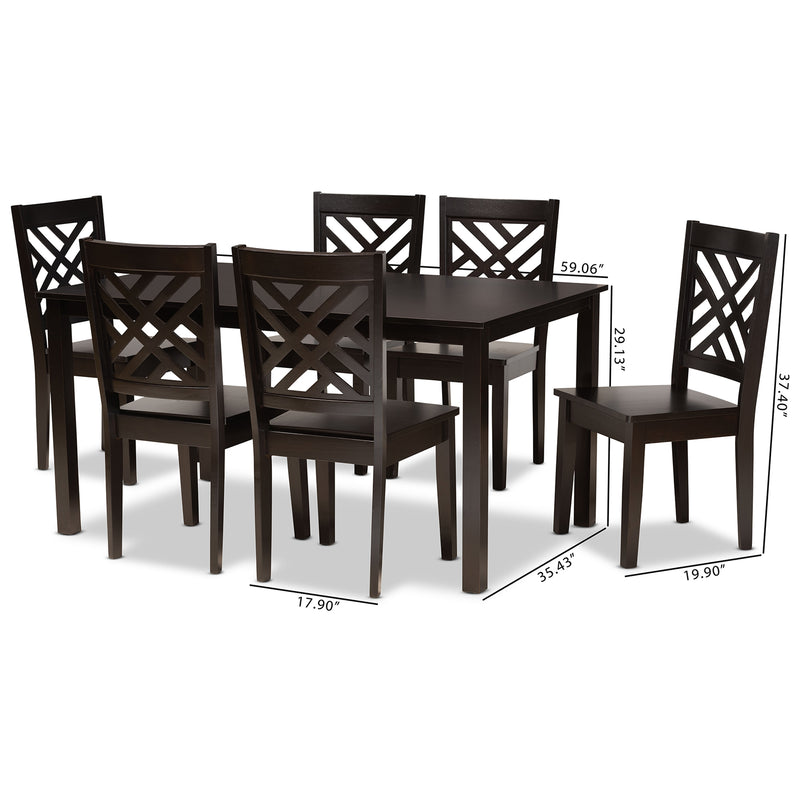 Ani Modern Contemporary 7-Piece Dining Set in Dark Brown Finished Wood