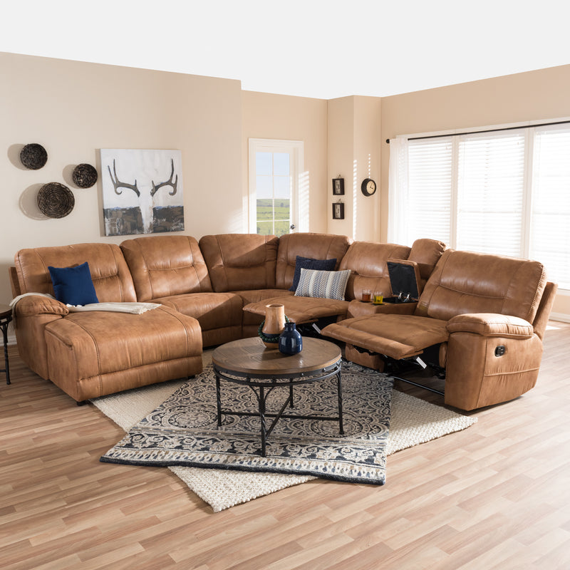 Mistral Sectional Sofa Modern Light Brown Palomino Suede 6-Piece Corner Lounge Suite with Recliners