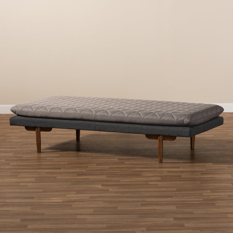 Marit Daybed - Mid-Century Modern Two-Tone Grey Fabric Upholstered with Walnut Finished Wood