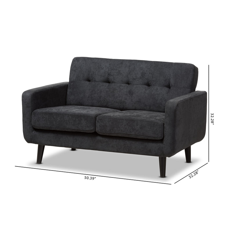 Carina Loveseat Mid-Century Modern Dark Grey Fabric Upholstered