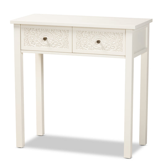 Lambert Console Table Classic White Finished Wood with 2 Drawers for Stylish Storage and Display