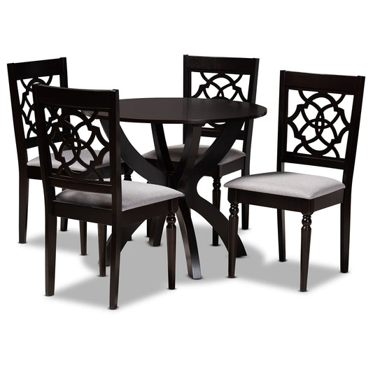 Tonia 5-Piece Dining Set Modern Grey Fabric Upholstered Chairs with Dark Brown Finished Wood Table