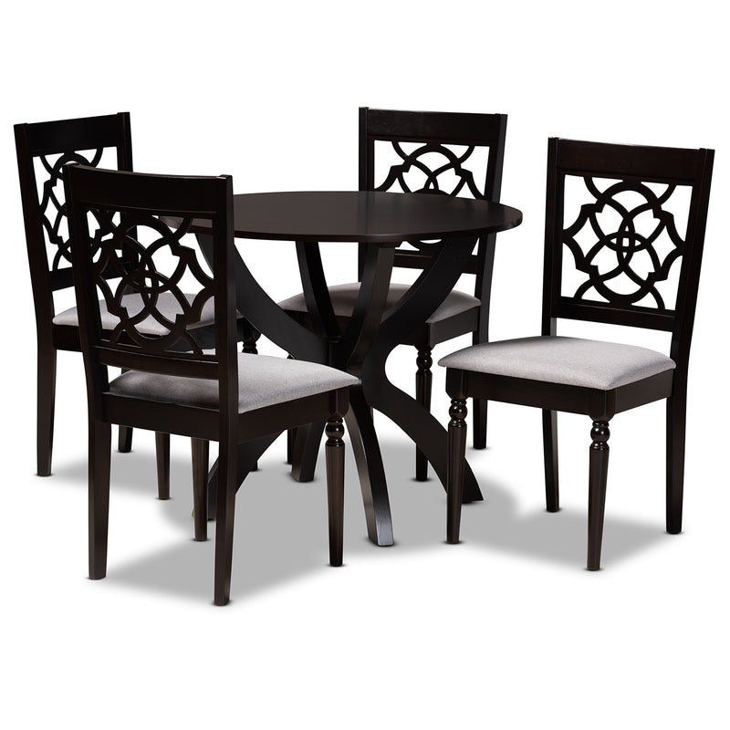 Tonia 5-Piece Dining Set Modern Grey Fabric Upholstered Chairs with Dark Brown Finished Wood Table