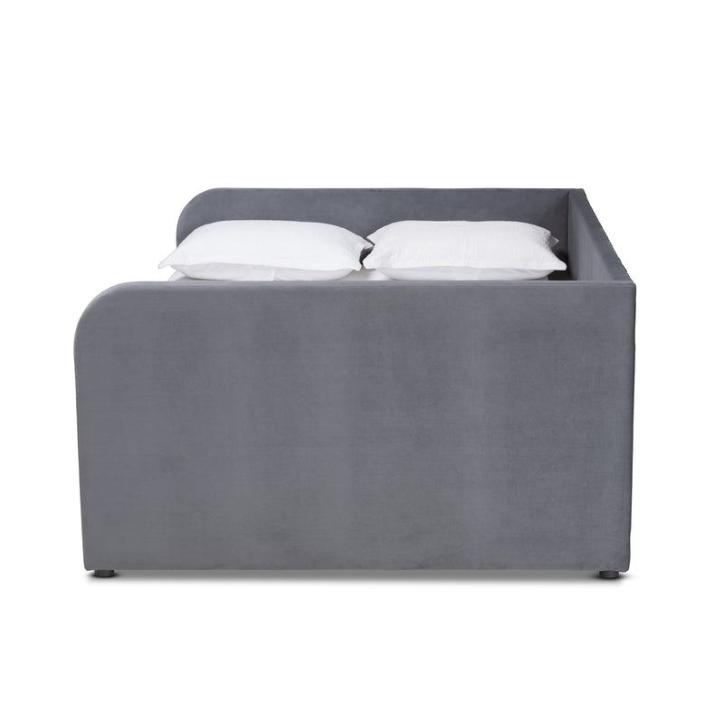 Basanti Full Size Daybed Modern Contemporary Grey Velvet Upholstered with 2 Drawers for Stylish Storage and Comfort