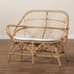 Jayden Loveseat Modern Bohemian White Fabric Upholstered with Natural Brown Rattan Frame Stylish Comfortable Seating