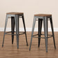 Henri Stackable Bar Stool Set - Vintage Rustic Industrial Style with Tolix-Inspired Design, Bamboo and Gun Metal-Finished Steel