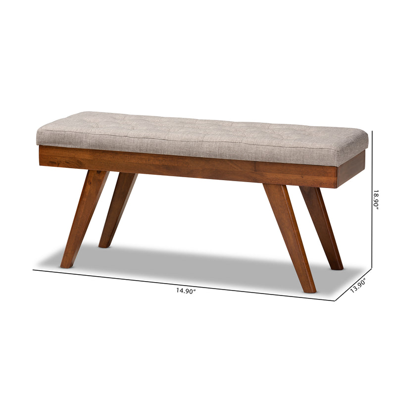 Alona Dining Bench Light Grey Fabric Upholstered Wood Mid-Century Modern