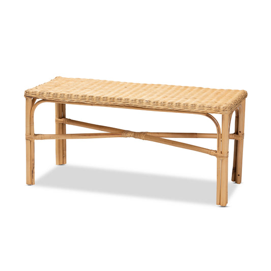 Cacaban Rattan Accent Bench Modern Bohemian Natural Brown Design for Stylish Home Decor