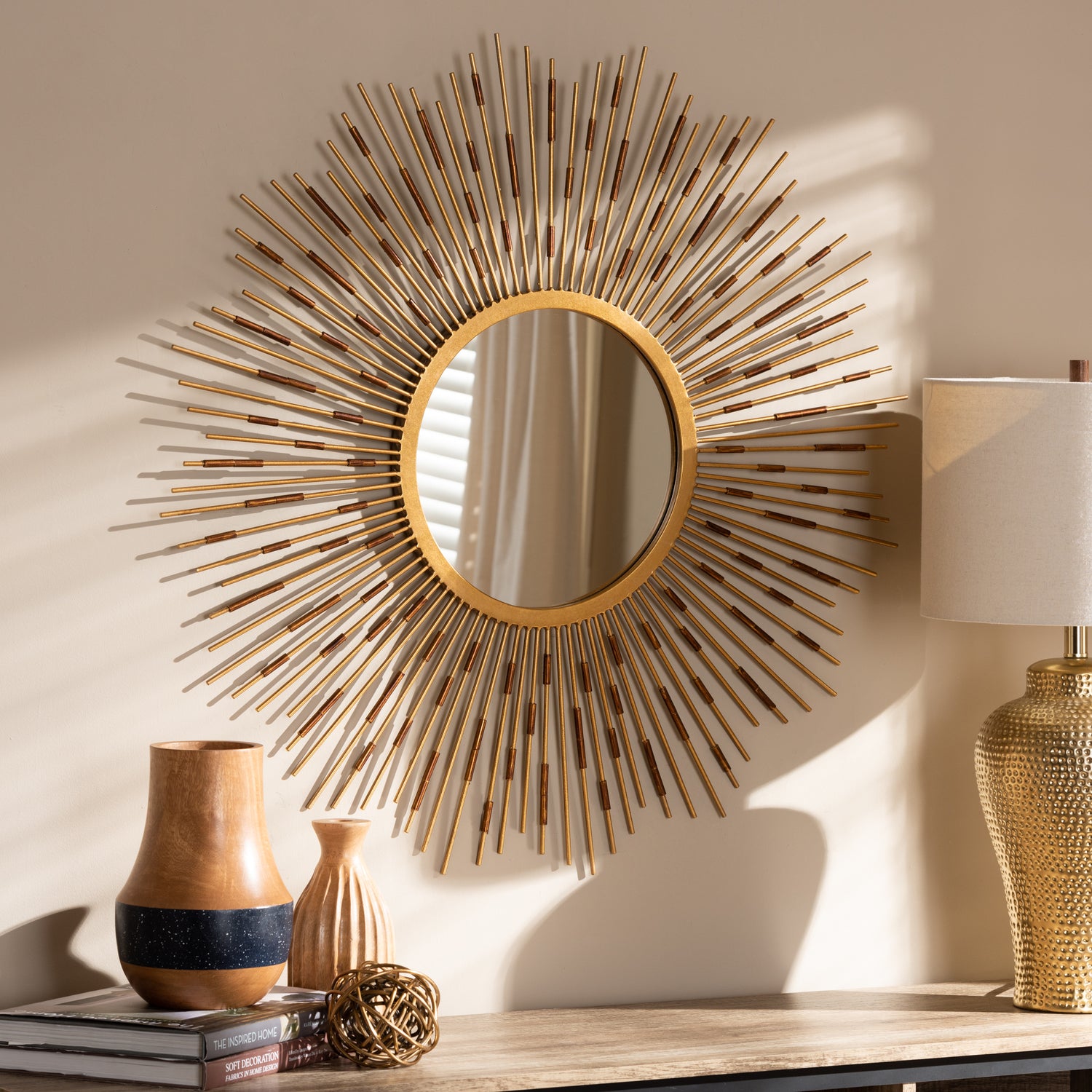 Apollonia Sunburst Accent Wall Mirror in Modern Gold Finish for Stylish Home Decor