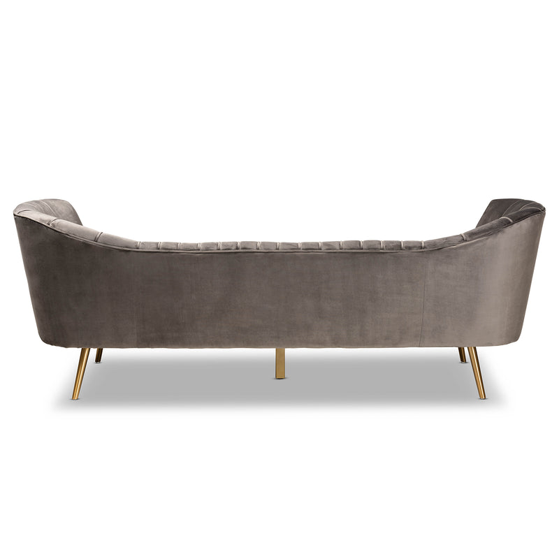 Kailyn Sofa Glam and Luxe Grey Velvet Fabric Upholstered with Gold Finish