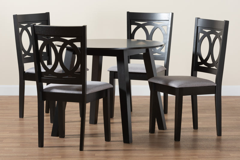 Louisa Dining Set Modern Grey Fabric and Dark Brown Finished Wood 5-Piece Dining Room Furniture for Stylish Home Decor