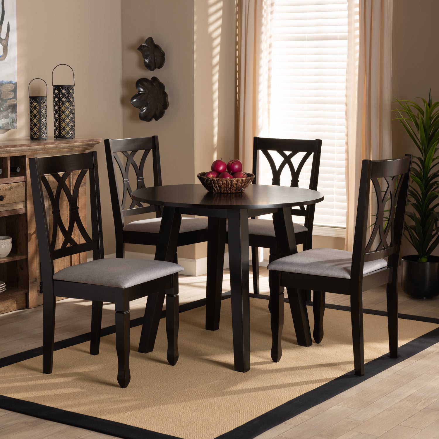 Millie Dining Set Modern and Contemporary Grey Fabric Upholstered Dark Brown Finished Wood 5-Piece