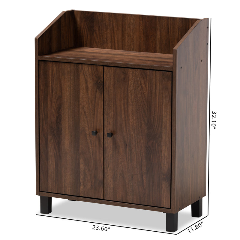 Rossin Shoe Storage Cabinet Modern and Contemporary Walnut Brown Finished 2-Door Wood Entryway with Open Shelf