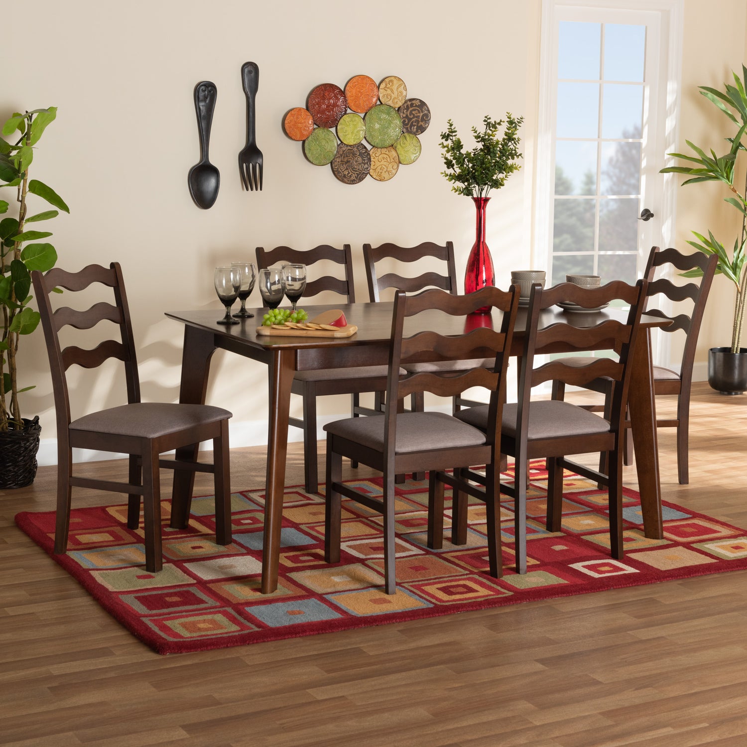 Dulce 7-Piece Dining Set in Grey and Cappuccino - Mid-Century Modern Design