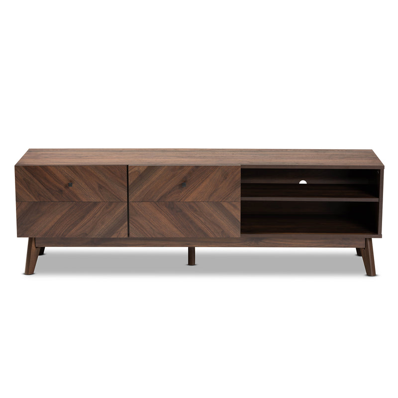 Hartman Mid-Century Modern TV Stand Walnut Brown Wood with Storage and Stylish Design