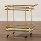 Destin Mobile Wine Bar Cart - Modern Glam Design with Brushed Gold Metal and Mirrored Glass, 2-Tier Storage