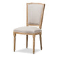 Cadencia Vintage Cottage Dining Side Chair in Weathered Oak with Beige Fabric Upholstery