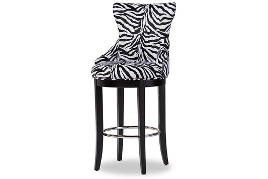 Peace Bar Stool - Modern Zebra-Print Fabric Upholstered Design with Metal Footrest for Stylish Seating