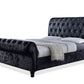 Castello Platform Bed - Black Velvet Upholstered with Faux Crystal Buttons