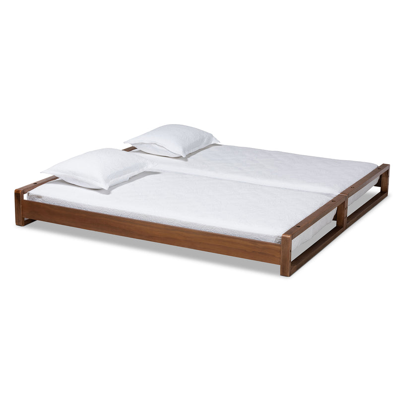 Klara Expandable Twin to King Size Bed Frame in Modern Walnut Finish