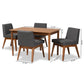 Nexus Dining Set Mid-Century Modern Dark Grey Fabric Upholstered Walnut Brown Finished Wood 5-Piece