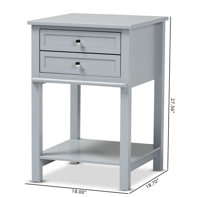 Willow End Table Modern Transitional Light Grey Finished 2-Drawer Wood