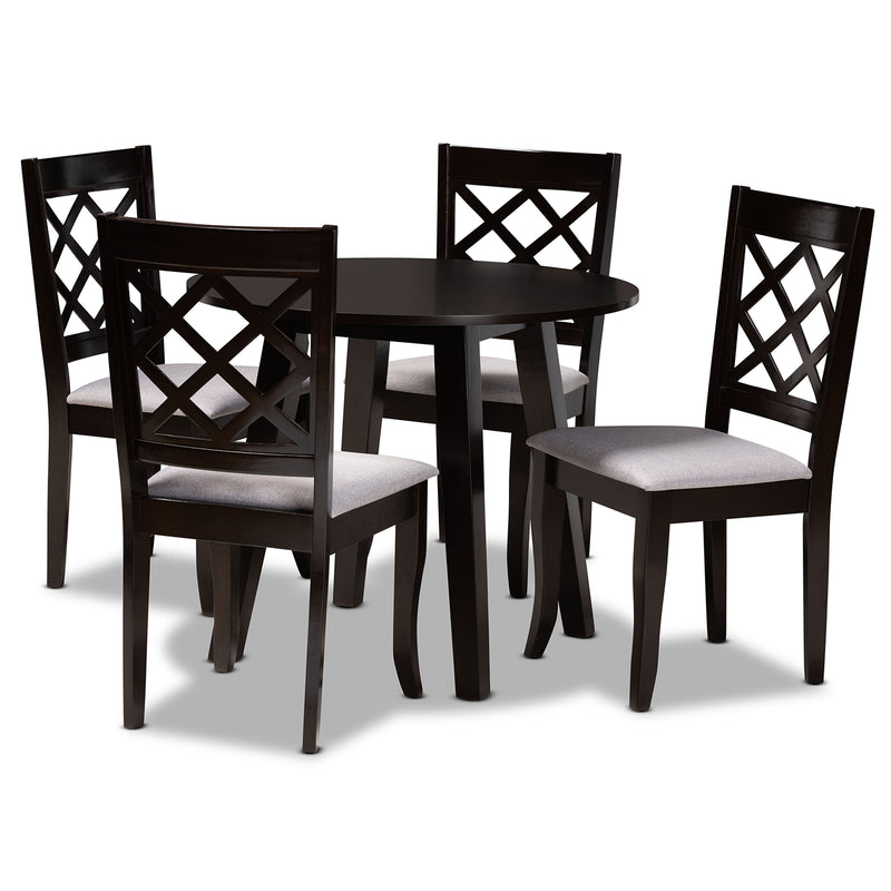 Daisy 5-Piece Dining Set: Modern Grey Fabric Chairs with Dark Brown Finished Wood Table