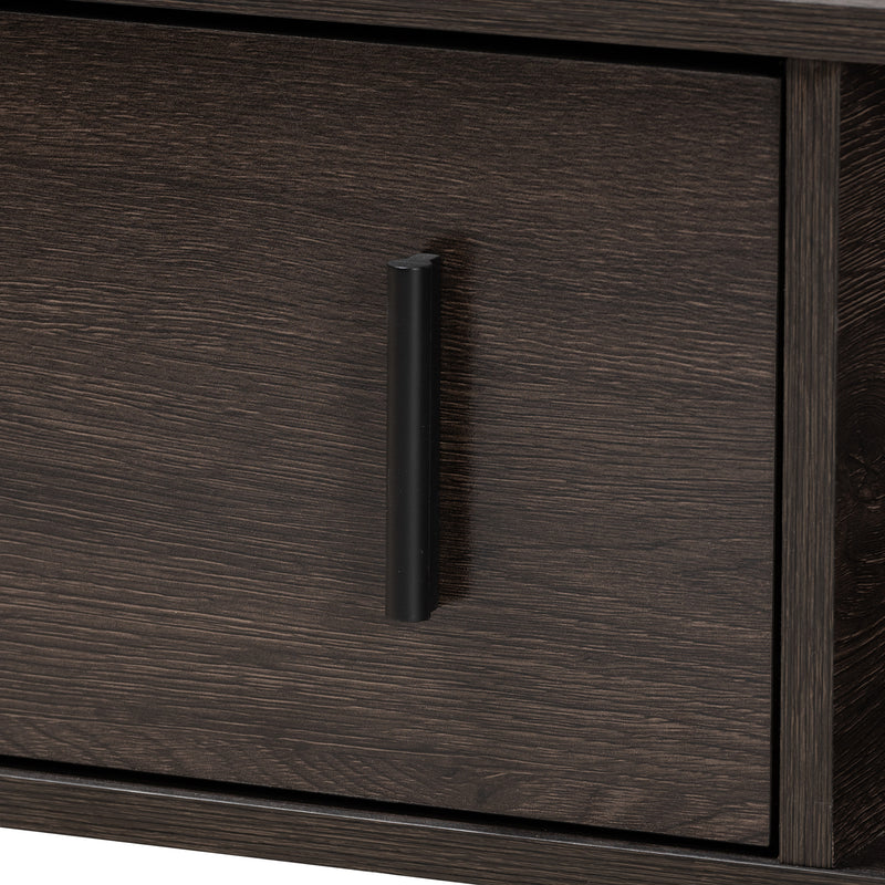 Baldor Coffee Table - Modern Design with Dark Brown Wood and Black Metal, Featuring 2 Storage Drawers