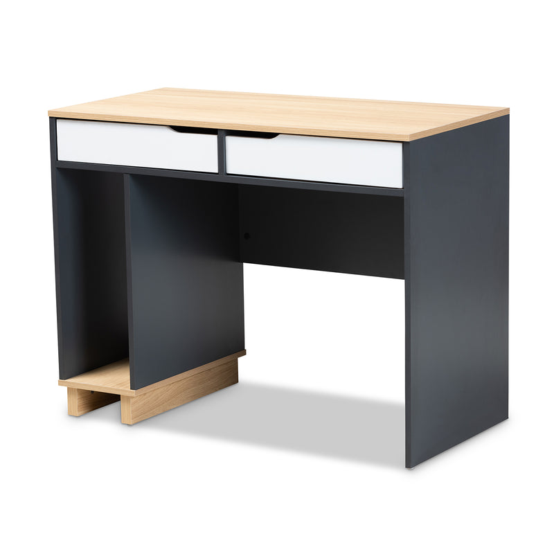 Reed Mid-Century Modern Computer Desk - Stylish 2-Drawer Multicolor Wood Workstation for Home or Study