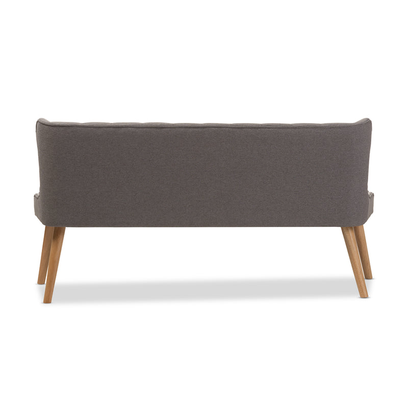 Melody 3-Seater Settee Bench in Mid-Century Modern Style with Grey Fabric and Natural Wood Finish