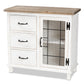 Faron Storage Cabinet Classic Farmhouse Style Two-Tone Distressed White and Oak Finish with 3 Drawers for Organized Storage